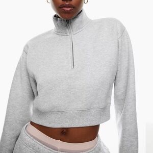 Aritzia TNA Heather Gray Cropped Half-Zip Hoodie